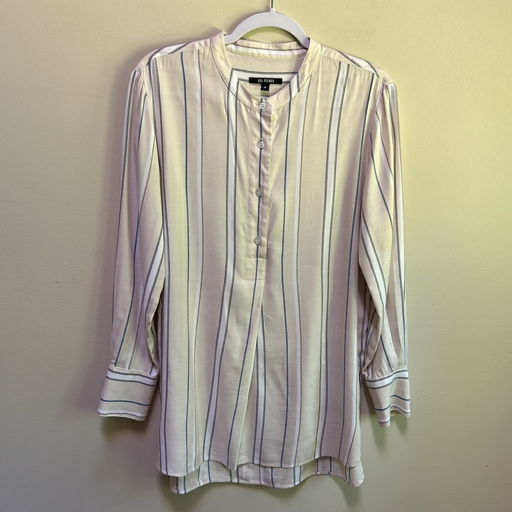 Kal Reiman ~Striped Long Lightweight Mandarin Collar Long Sleeve Tunic- Medium